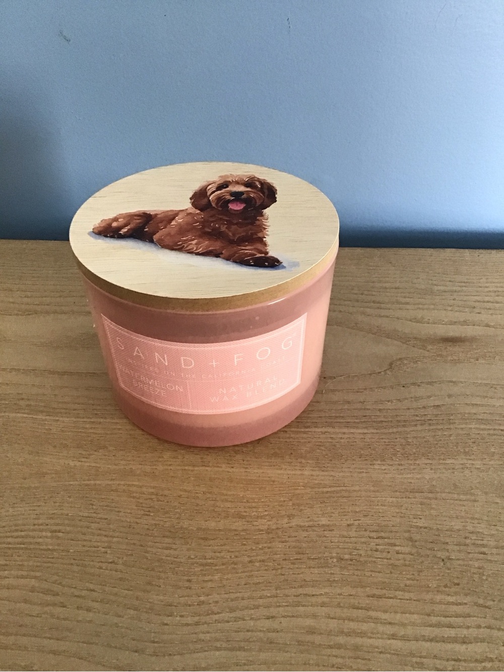 Sand + Fog Pink Watermelon Breeze Scented  Candle with Decorative Dog Lid